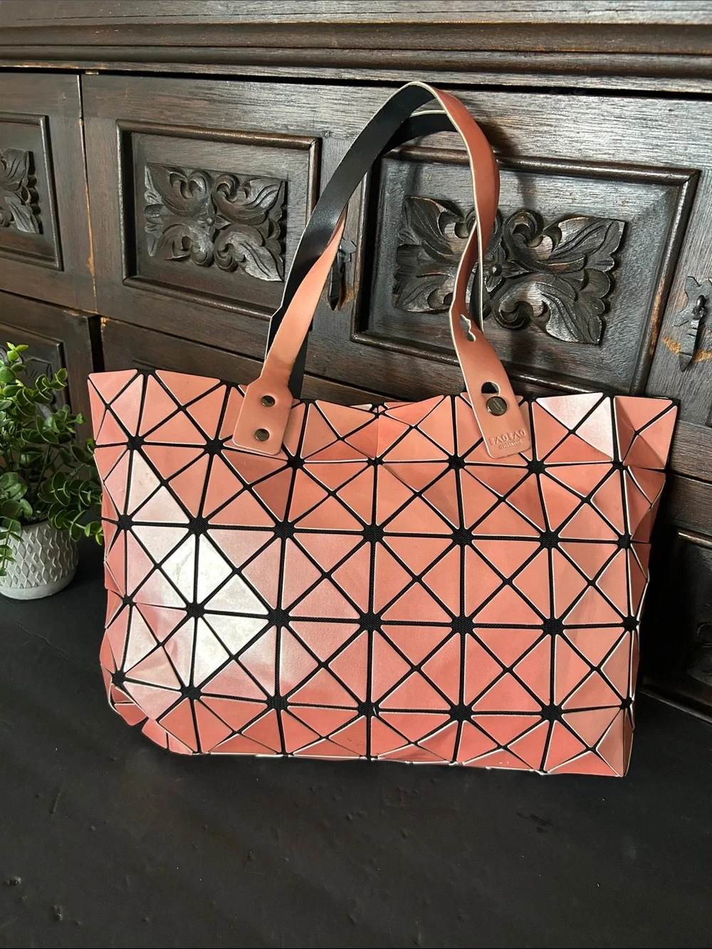 Inspired Geometric Tote Bag in Coral Pink